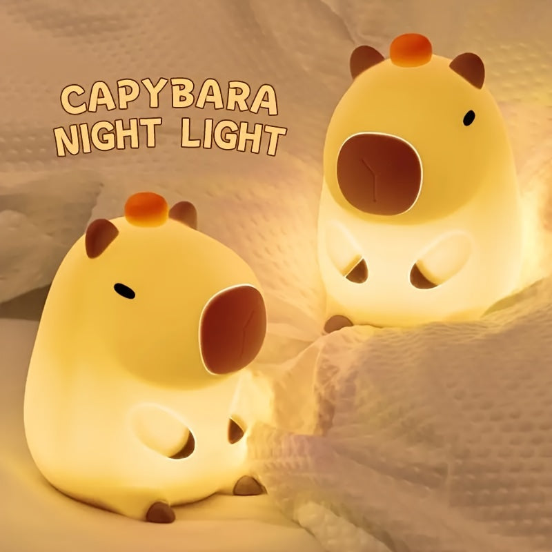 1 Capibala Night Light, Tap-to-Turn Bedside Lamp with USB Cable - Sleep Companion & Timer Function, Bedroom Decorative Gift