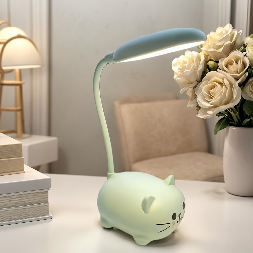 Cute LED Night Light Table Lamp Touch LED Reading Desk Lamp Night Light Rechargeable LED Small Desk Lamp, Adjustable Goose Neck, Dimmable Cute Desk Lamp