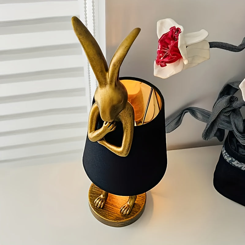 Cute Rabbit Animal Table Lamp, Creative Lampshade Apron With LED Light Source Dimmable White/black Linen Lampshade, 15.7-inch Bedside Table, Living Room, Office, Restaurant, Bar, Valentine'S Day Gift Decoration Gift Lamp.