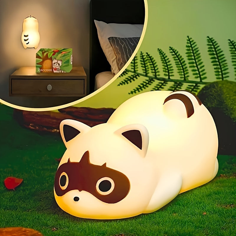 Cute Raccoon LED Night Light - Touch-Controlled, Rechargeable, Dimmable Table Lamp with Adorable Animal Design for Bedroom Decor, mothers day gifts, Cozy Ambient Lighting for Home, Easter gifts