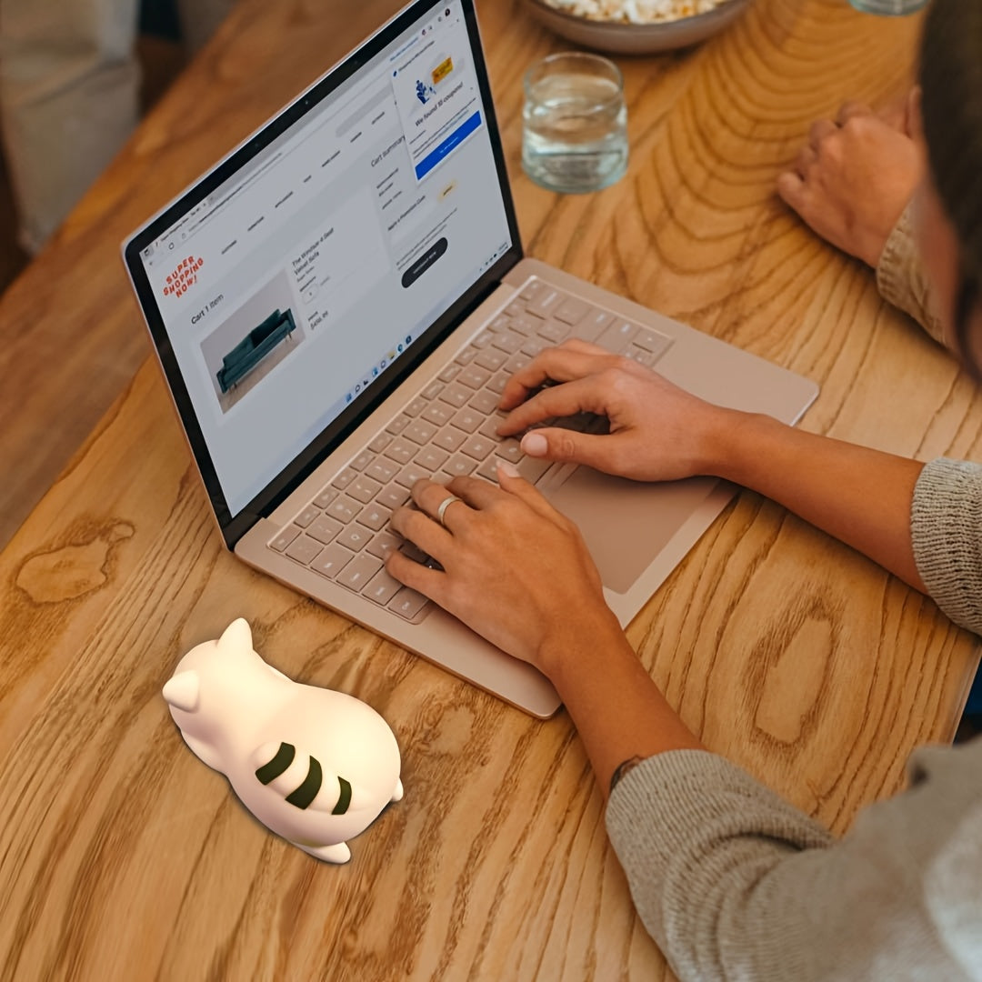 Cute Raccoon LED Night Light - Touch-Controlled, Rechargeable, Dimmable Table Lamp with Adorable Animal Design for Bedroom Decor, mothers day gifts, Cozy Ambient Lighting for Home, Easter gifts