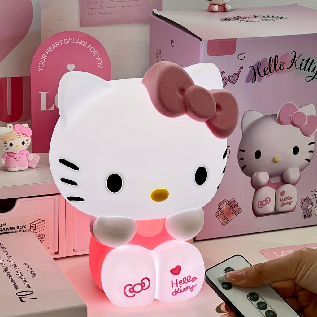 [Cute Hello Kitty] Sanrio Hello Kitty Pink USB Night Light | Cute Style Silicone Soft Touch 2-level Adjustable 3-Color Light Remote Control Built-in 1200mAh Battery Supports USB Charging For Decoration Bedroom Sleeping Daily Or Birthday Gifts