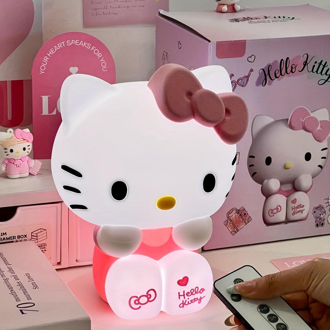 [Cute Hello Kitty] Sanrio Hello Kitty Pink USB Night Light | Cute Style Silicone Soft Touch 2-level Adjustable 3-Color Light Remote Control Built-in 1200mAh Battery Supports USB Charging For Decoration Bedroom Sleeping Daily Or Birthday Gifts