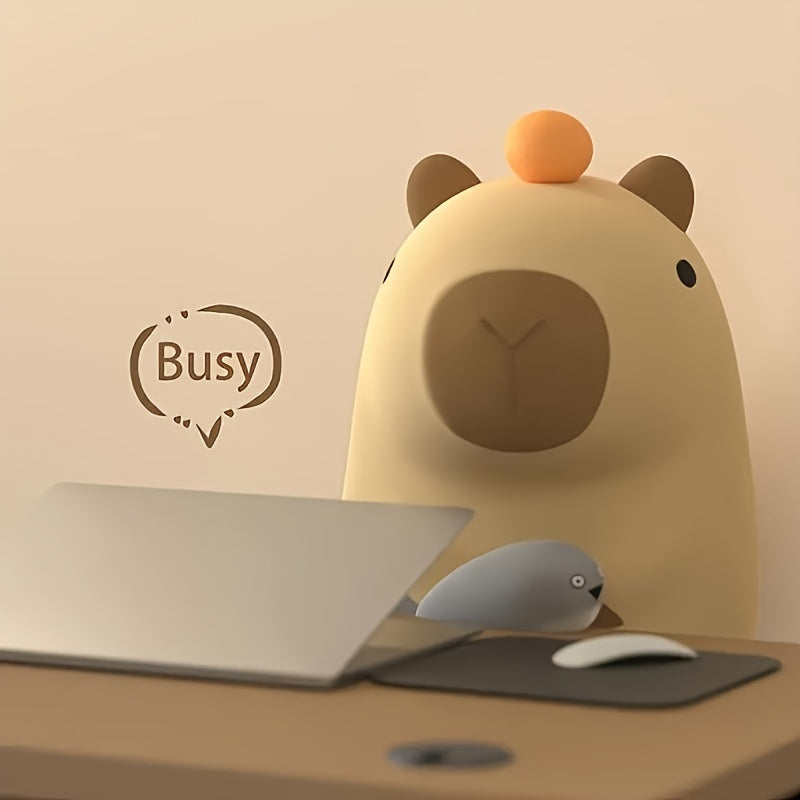 1pc CAPYBARA Orange Night Light, Bedroom Sensing Tap Light, Sleep Companion Bedside Lamp, Birthday & Christmas Gift, Yellow Plastic, USB Powered, White Light, 36V Max, 1200mAh Rechargeable Battery, No Electronic Parts