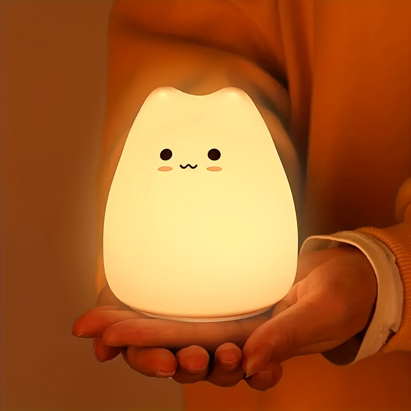 Adorable Cat Night Light - Touch-Activated, USB-Powered Bedside Lamp with Warm White & Multicolor Modes, Cute Blush Cat Design, Perfect for Room or Cozy Bedroom Ambiance | Durable Animal-Themed Decor
