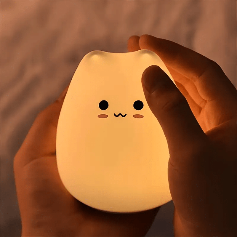 Adorable Cat Night Light - Touch-Activated, USB-Powered Bedside Lamp with Warm White & Multicolor Modes, Cute Blush Cat Design, Perfect for Room or Cozy Bedroom Ambiance | Durable Animal-Themed Decor