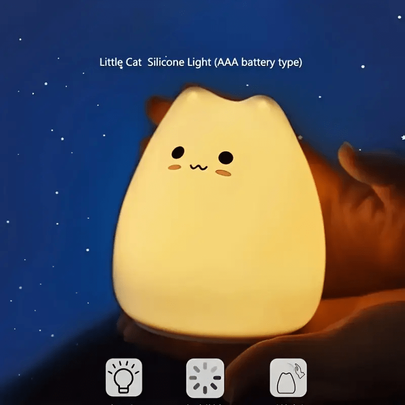 Adorable Cat Night Light - Touch-Activated, USB-Powered Bedside Lamp with Warm White & Multicolor Modes, Cute Blush Cat Design, Perfect for Room or Cozy Bedroom Ambiance | Durable Animal-Themed Decor