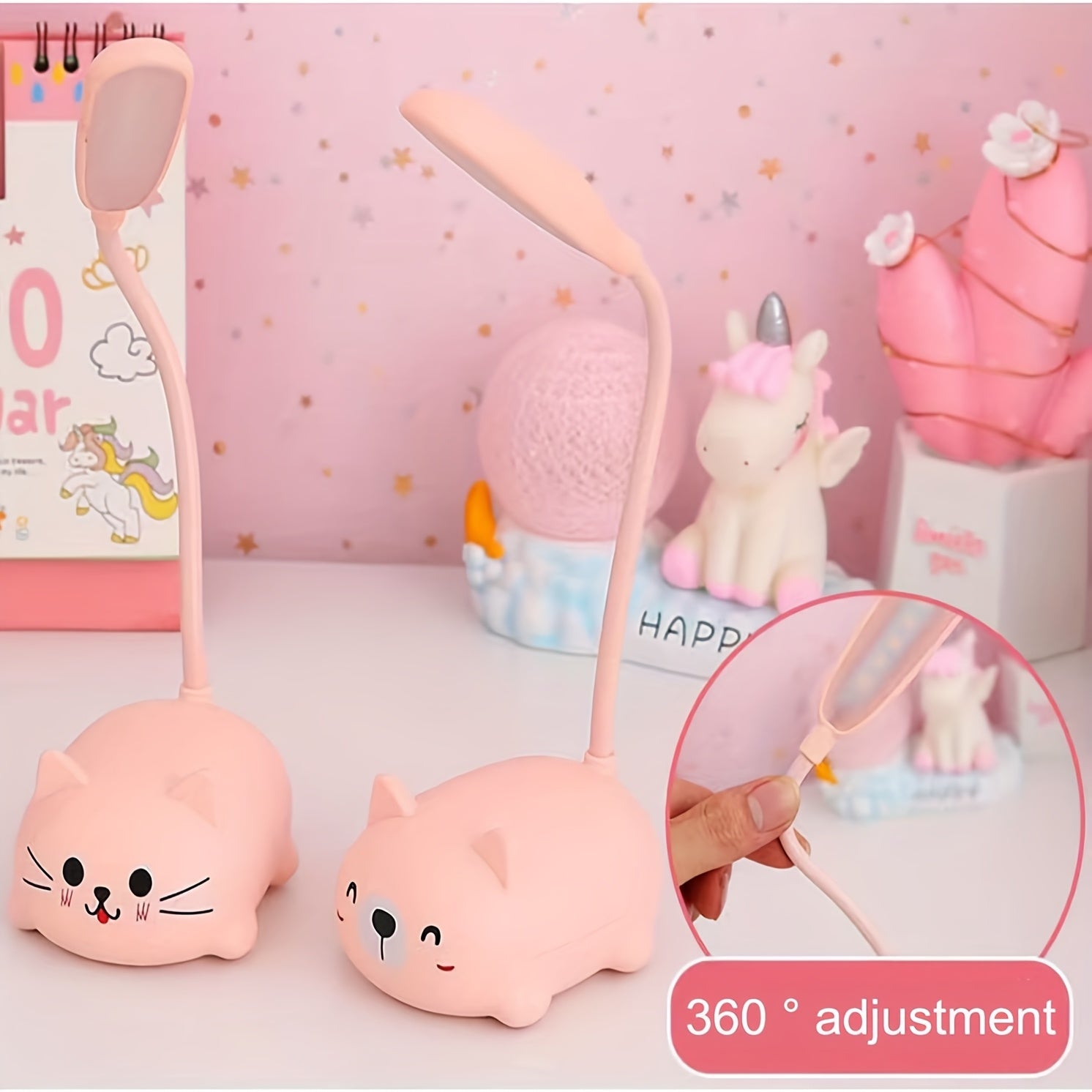 1pc Adjustable Table Lamp, Cartoon Cute Cat Night Light, USB Rechargeable LED Table Light, Child Eye Protection Warm White Desk Lamp