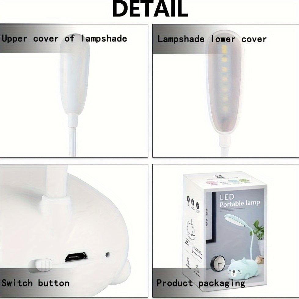 1pc Adjustable Table Lamp, Cartoon Cute Cat Night Light, USB Rechargeable LED Table Light, Eye Protection Warm White Desk Lamp, Eye Friendly, Bedside Lamp, Creative Indoor Light, Desktop Learning Lamp