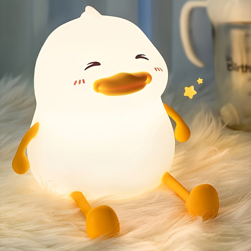 Adorable Fatty Duck Tap Lamp - USB Rechargeable Adjustable Brightness Night Light with Cute Cartoon Design, Soft Glow for Bedroom Decor, Creative Birthday Gift for Home & Office, Duck Decor, Playful Design, Durable Plastic