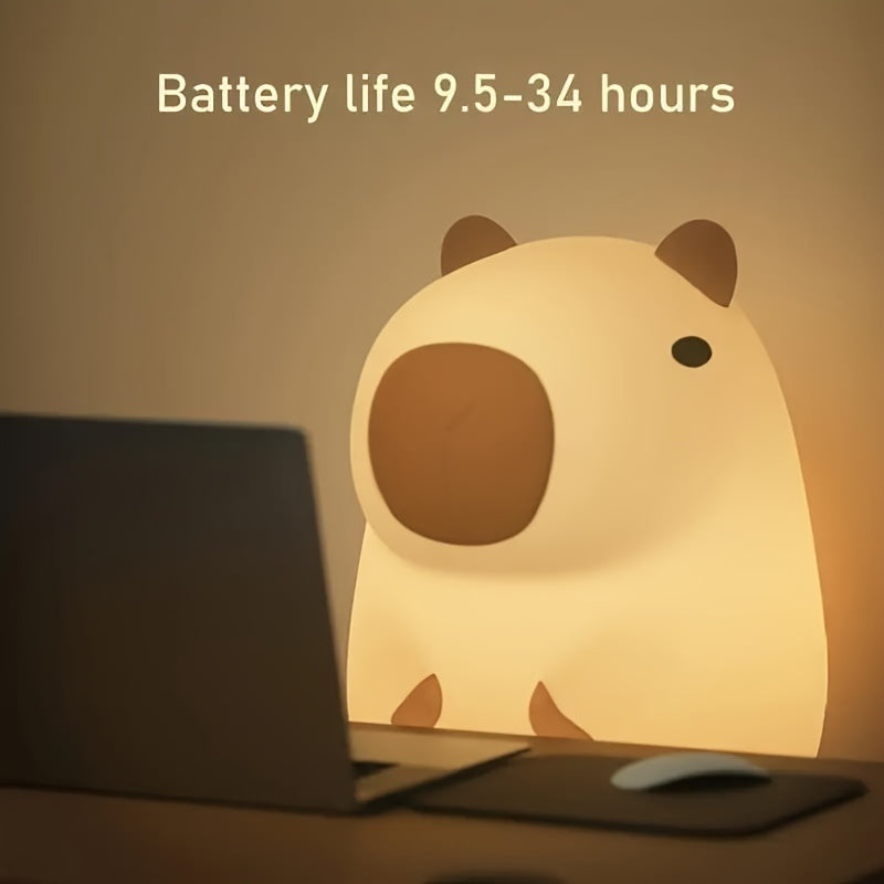 1 Capibala Night Light, Tap-to-Turn Bedside Lamp with USB Cable - Sleep Companion & Timer Function, Bedroom Decorative Gift