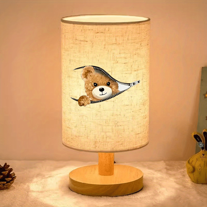 Adorable Bear Print Atmosphere Bedside Lamp, Nordic Log Color Table Lamp, LED Light Suitable for Bedroom and Dormitory, Indoor LED Light with Cloth Shade, Powered by USB - No Battery Required - Suitable for Home and Office Use, Perfect as a Gift
