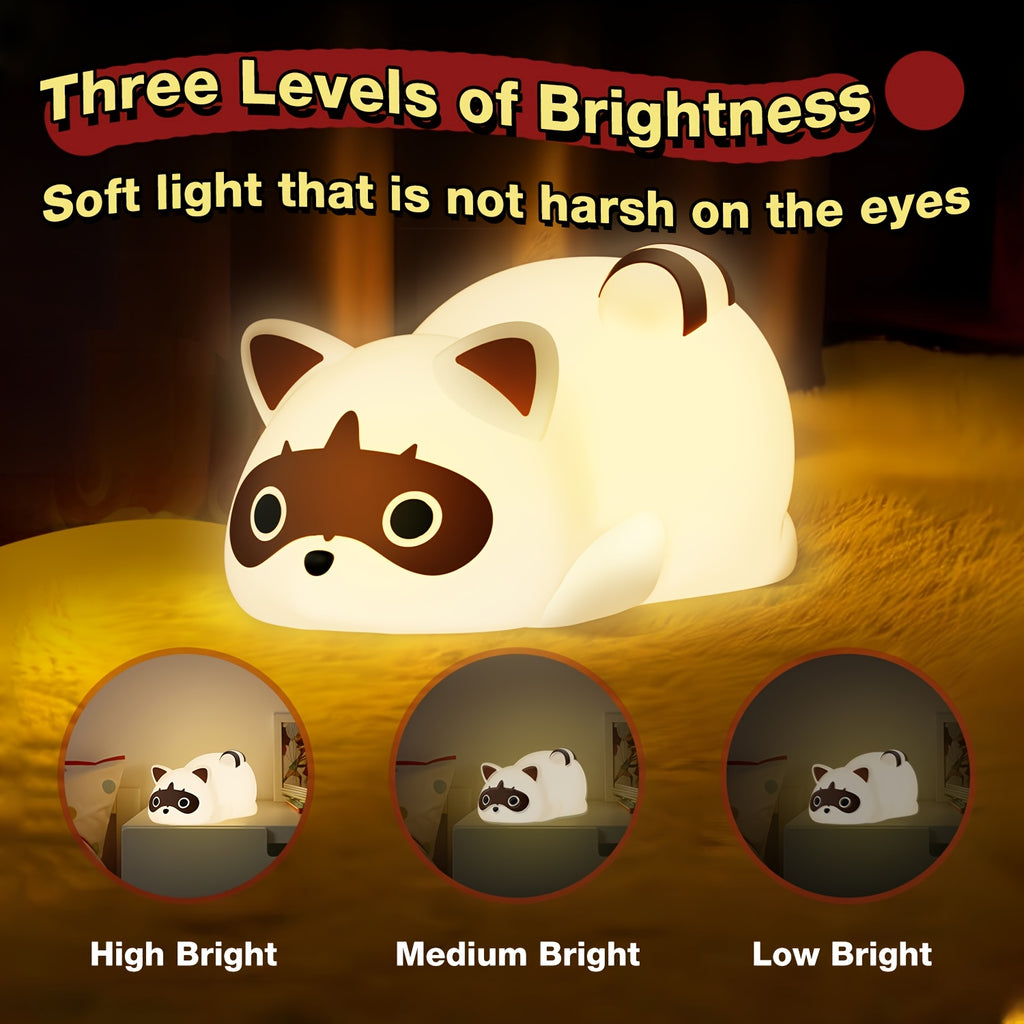Cute Raccoon LED Night Light - Touch-Controlled, Rechargeable, Dimmable Table Lamp with Adorable Animal Design for Bedroom Decor, mothers day gifts, Cozy Ambient Lighting for Home, Easter gifts