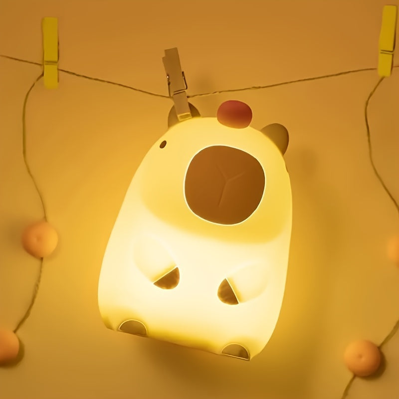 1pc CAPYBARA Orange Night Light, Bedroom Sensing Tap Light, Sleep Companion Bedside Lamp, Birthday & Christmas Gift, Yellow Plastic, USB Powered, White Light, 36V Max, 1200mAh Rechargeable Battery, No Electronic Parts