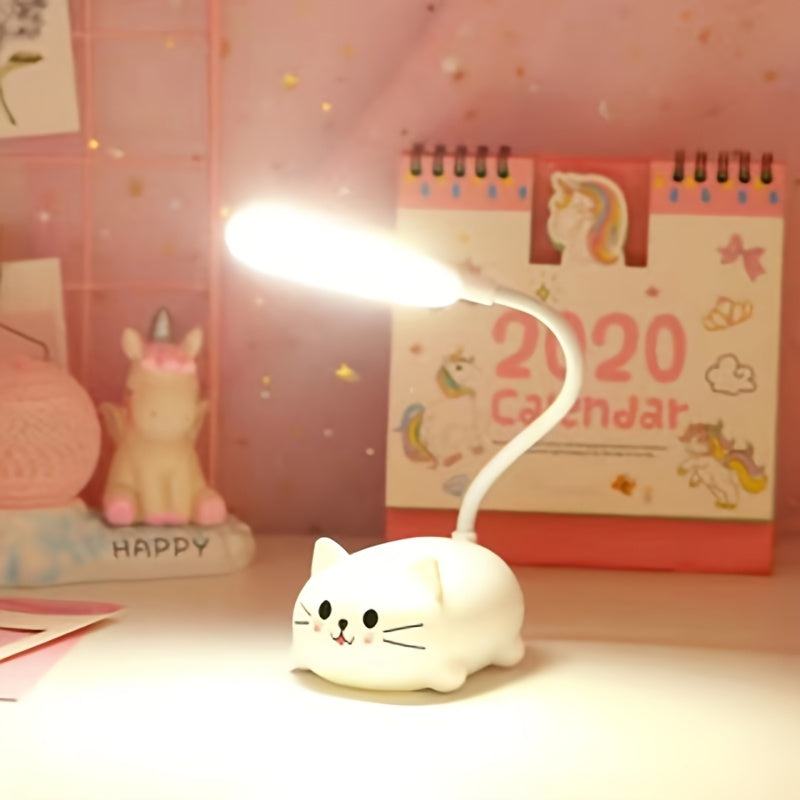 1pc Adjustable Table Lamp, Cartoon Cute Cat Night Light, USB Rechargeable LED Table Light, Child Eye Protection Warm White Desk Lamp