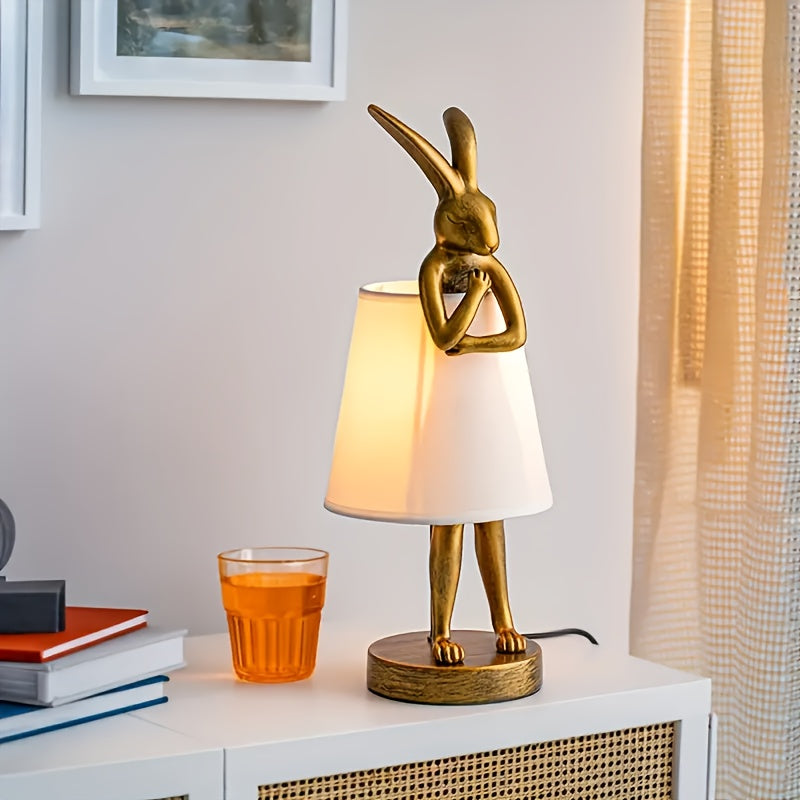 Cute Rabbit Animal Table Lamp, Creative Lampshade Apron With LED Light Source Dimmable White/black Linen Lampshade, 15.7-inch Bedside Table, Living Room, Office, Restaurant, Bar, Valentine'S Day Gift Decoration Gift Lamp.