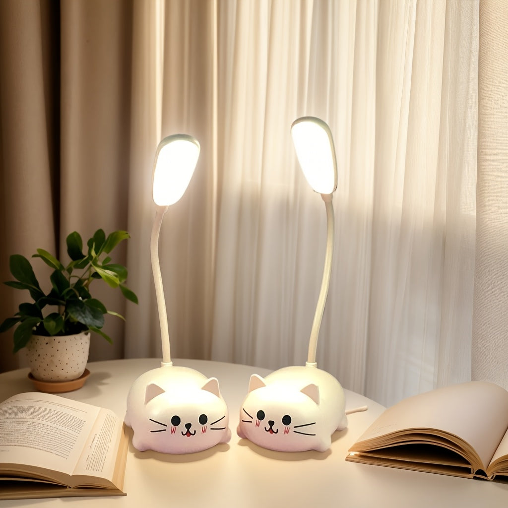 Cute LED Night Light Table Lamp Touch LED Reading Desk Lamp Night Light Rechargeable LED Small Desk Lamp, Adjustable Goose Neck, Dimmable Cute Desk Lamp