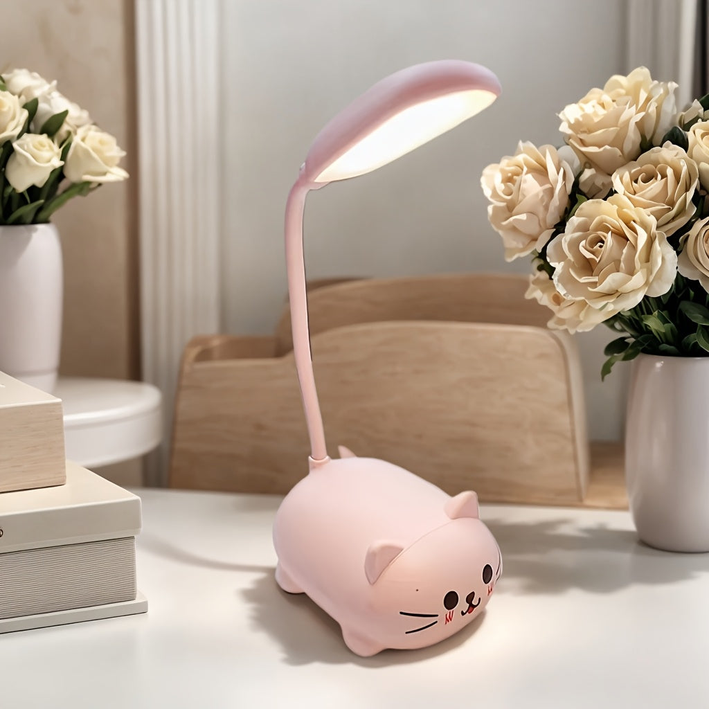 Cute LED Night Light Table Lamp Touch LED Reading Desk Lamp Night Light Rechargeable LED Small Desk Lamp, Adjustable Goose Neck, Dimmable Cute Desk Lamp