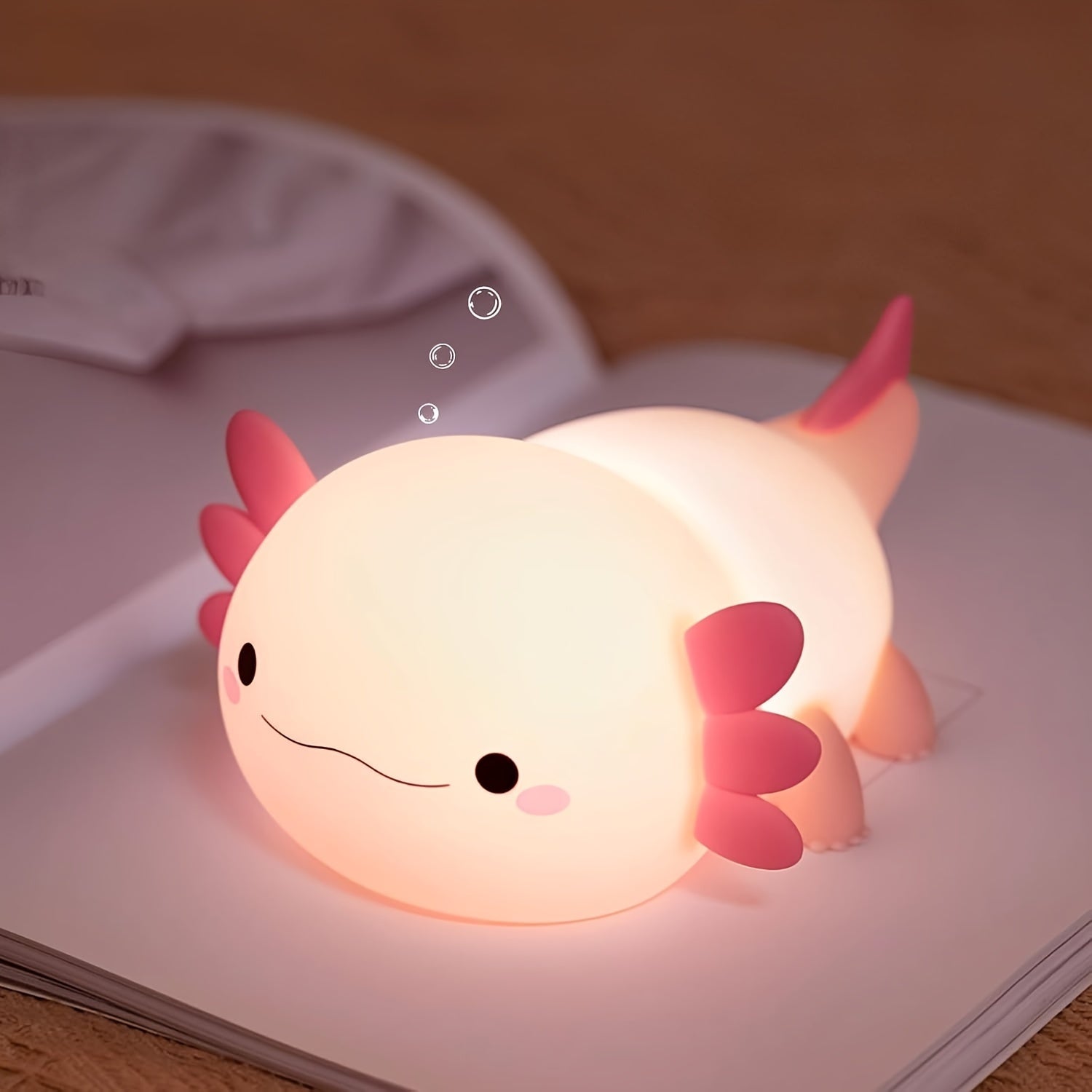 Anime Axolotl Night Light - Cute Pink Silicone, Dimmable Rechargeable LED, 1200mAh Lithium Battery, USB Charging, Touch Lamp for Bedside Decor