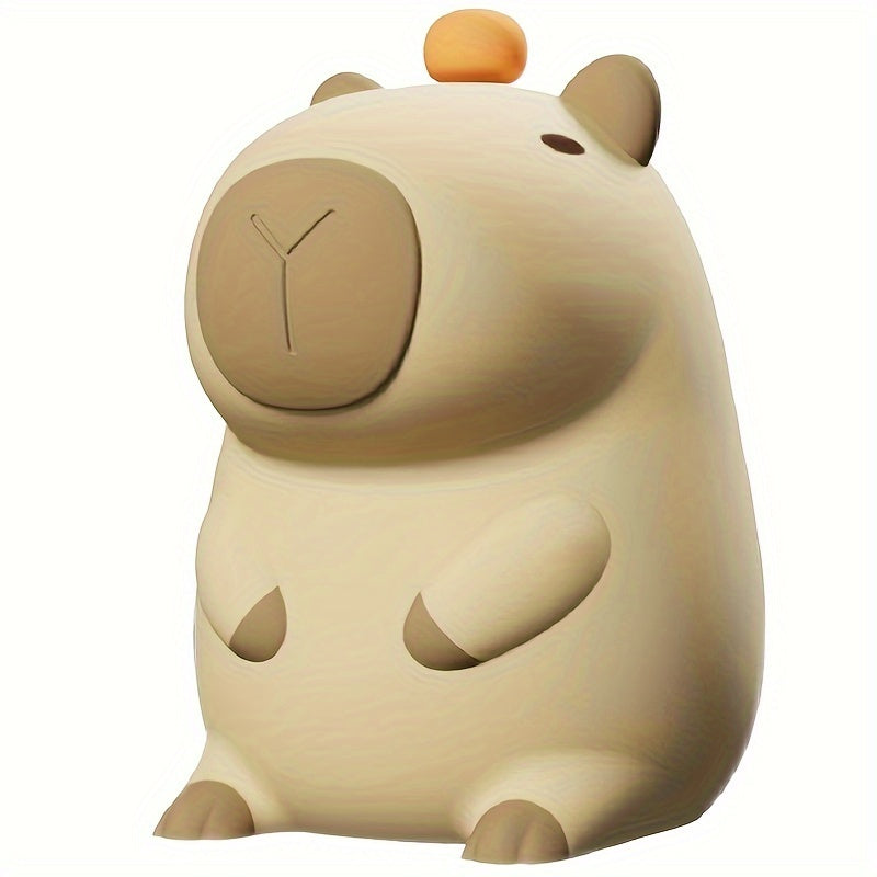 1pc CAPYBARA Orange Night Light, Bedroom Sensing Tap Light, Sleep Companion Bedside Lamp, Birthday & Christmas Gift, Yellow Plastic, USB Powered, White Light, 36V Max, 1200mAh Rechargeable Battery, No Electronic Parts