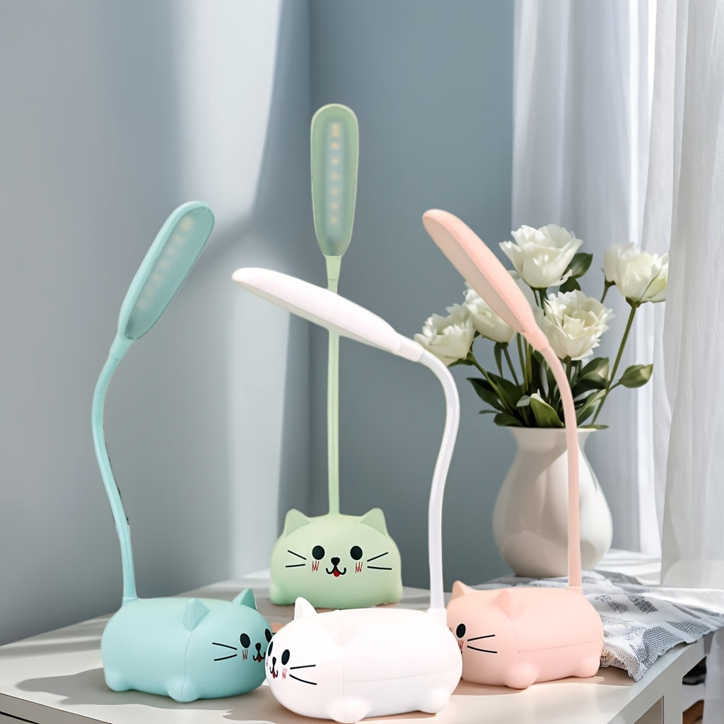 Cute LED Night Light Table Lamp Touch LED Reading Desk Lamp Night Light Rechargeable LED Small Desk Lamp, Adjustable Goose Neck, Dimmable Cute Desk Lamp