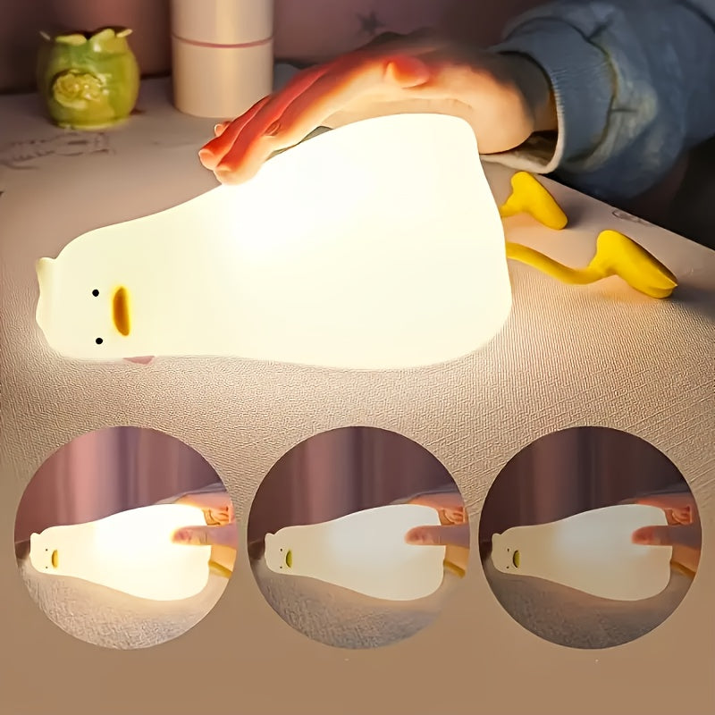 1pc YETHKE Cute Duck-Shaped Rechargeable Table Lamp with Multi-Level Dimming, USB-Powered, Touch Control, Polished Metal Finish, Modern Design for Bedroom & Office Decor, Perfect Gift for Girls, Bedroom Night Light | Playful Lamp Design | Polished Finish,