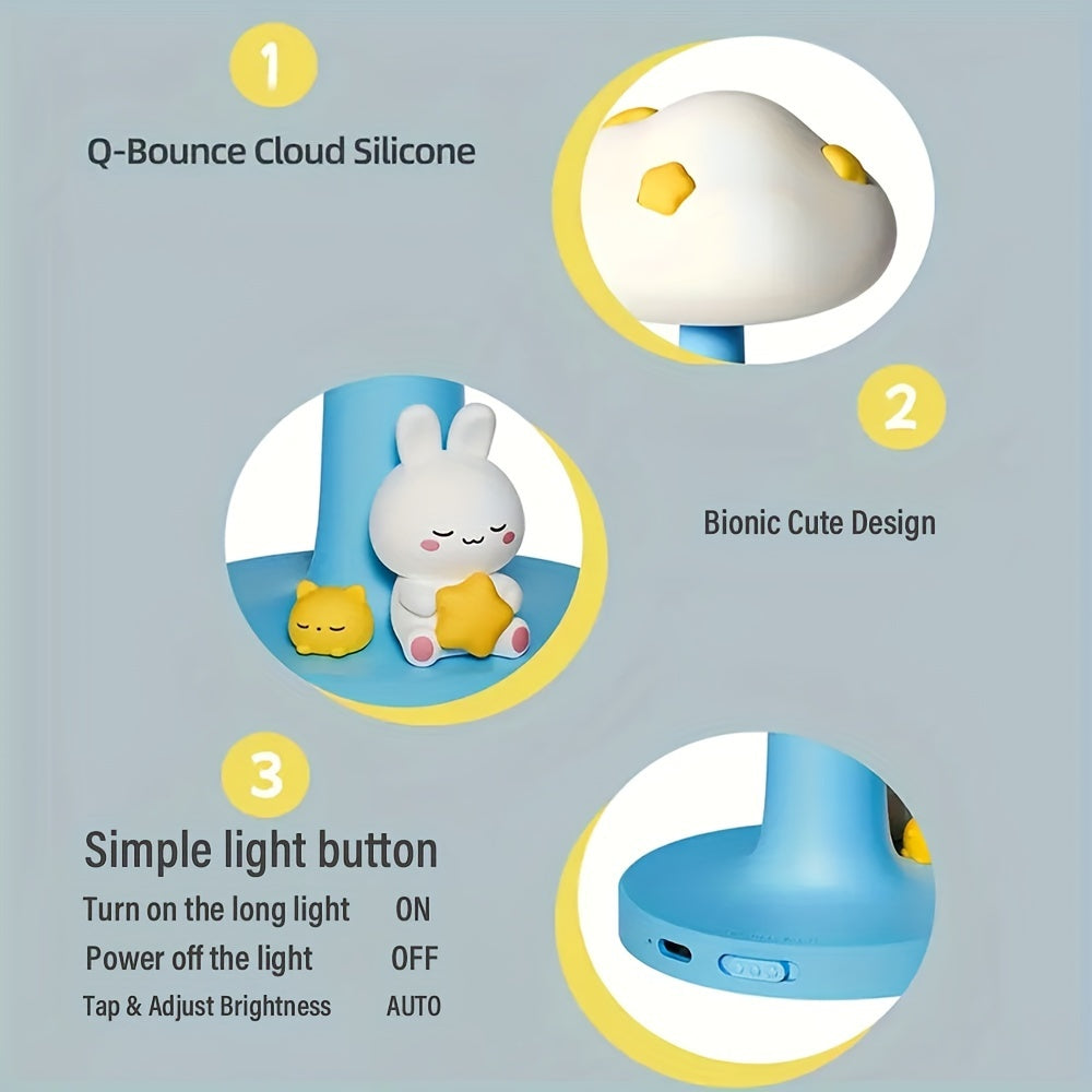 1 Cloud-Shaped USB Rechargeable Night Light with Touch Control - 3 Adjustable Brightness Levels, Indoor LED Desk Lamp for Bedroom, Living Room, Office, and Kids' Room, Relaxation Ambiance, Soft Glow, Relaxation Ambiance Lamp | Playful Design | USB