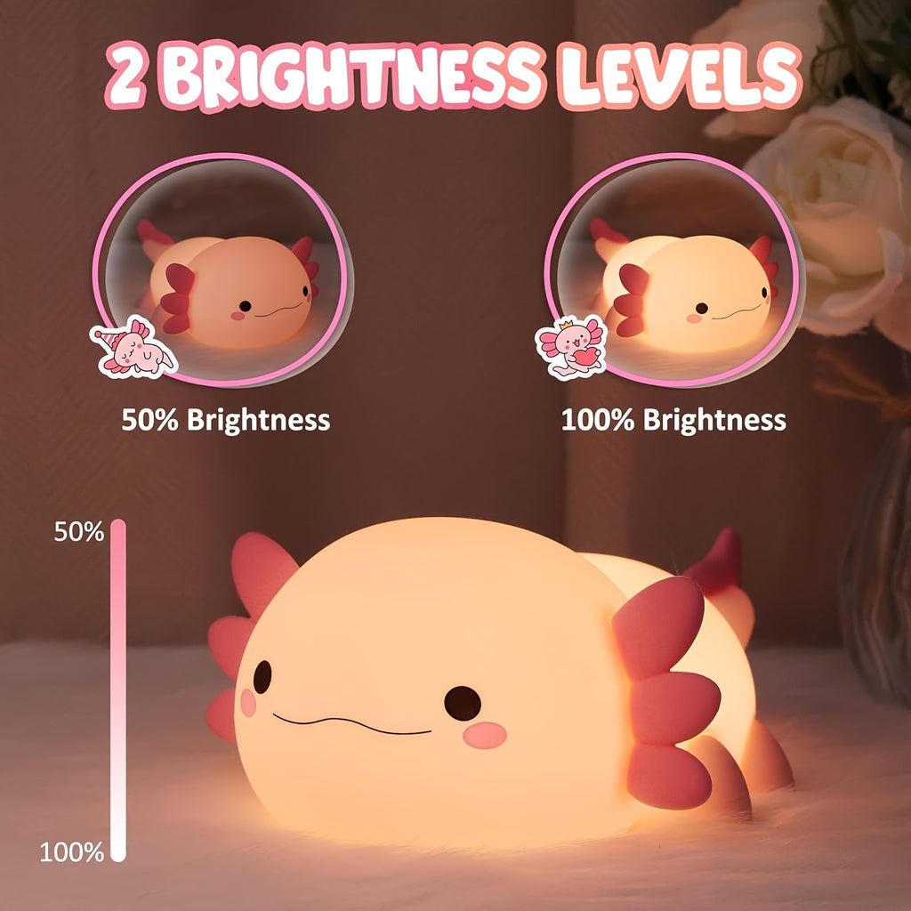 Anime Axolotl Night Light - Cute Pink Silicone, Dimmable Rechargeable LED, 1200mAh Lithium Battery, USB Charging, Touch Lamp for Bedside Decor