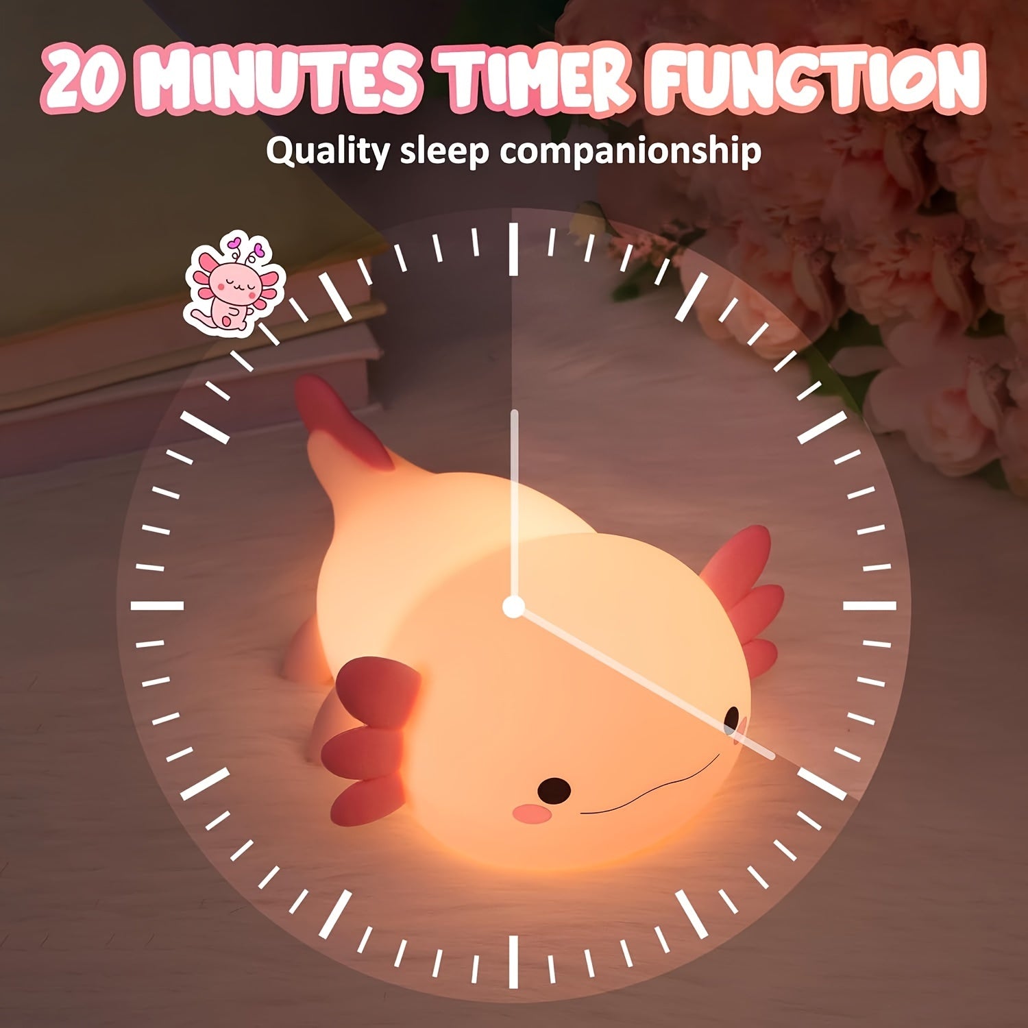 Anime Axolotl Night Light - Cute Pink Silicone, Dimmable Rechargeable LED, 1200mAh Lithium Battery, USB Charging, Touch Lamp for Bedside Decor