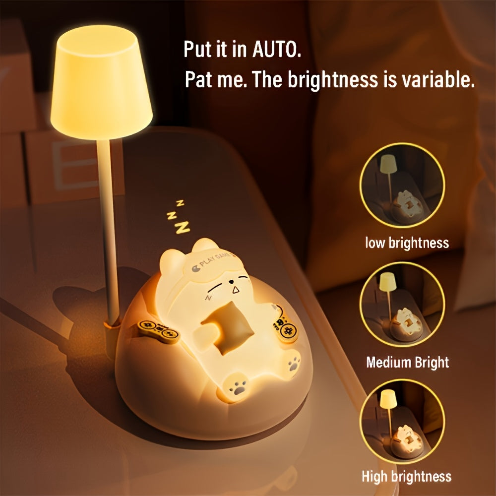 1pc LiHangStar Soft Cat Night Light - USB Rechargeable, 3-Level Brightness Pat Lamp, Bedroom Bedside & Office Decor, Stress-Relieving LED Table Light with Cute Cartoon Design, Ideal Holiday Gift, LED Lights for Bedroom