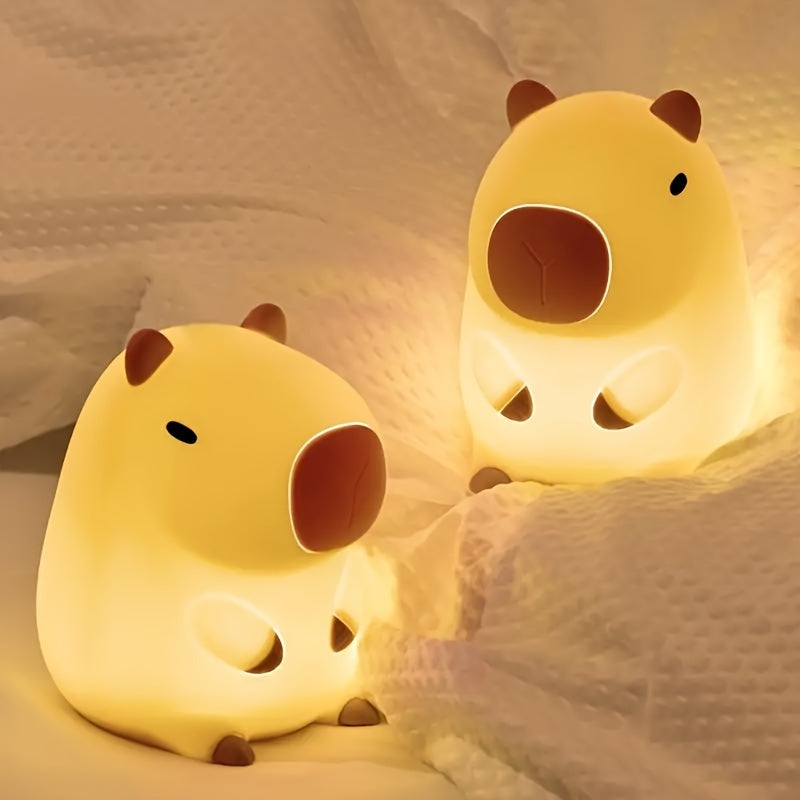 1 Capibala Night Light, Tap-to-Turn Bedside Lamp with USB Cable - Sleep Companion & Timer Function, Bedroom Decorative Gift