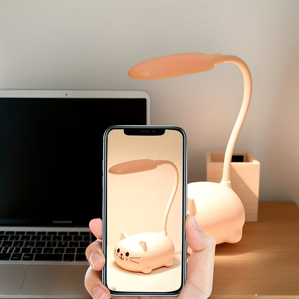 Cute LED Night Light Table Lamp Touch LED Reading Desk Lamp Night Light Rechargeable LED Small Desk Lamp, Adjustable Goose Neck, Dimmable Cute Desk Lamp