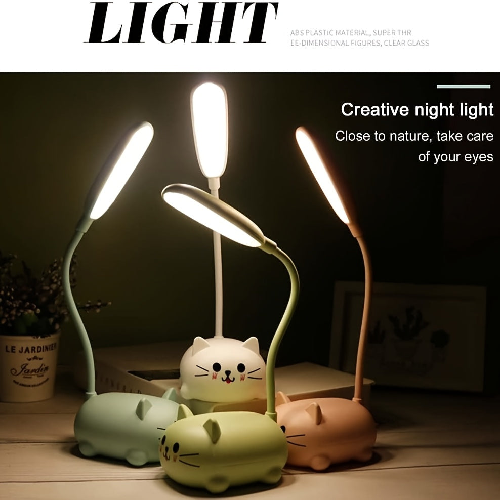 1pc Adjustable Table Lamp, Cartoon Cute Cat Night Light, USB Rechargeable LED Table Light, Child Eye Protection Warm White Desk Lamp