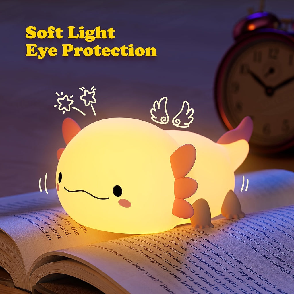 Anime Axolotl Night Light - Cute Pink Silicone, Dimmable Rechargeable LED, 1200mAh Lithium Battery, USB Charging, Touch Lamp for Bedside Decor