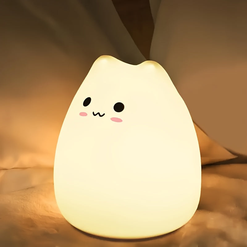 Adorable Cat Night Light - Touch-Activated, USB-Powered Bedside Lamp with Warm White & Multicolor Modes, Cute Blush Cat Design, Perfect for Room or Cozy Bedroom Ambiance | Durable Animal-Themed Decor