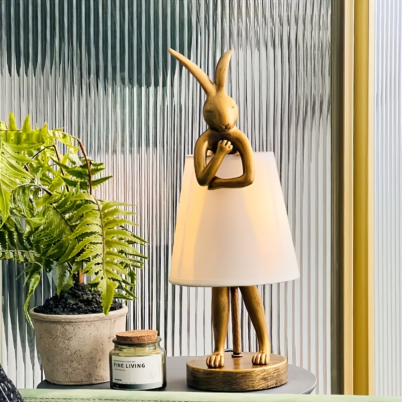 Cute Rabbit Animal Table Lamp, Creative Lampshade Apron With LED Light Source Dimmable White/black Linen Lampshade, 15.7-inch Bedside Table, Living Room, Office, Restaurant, Bar, Valentine'S Day Gift Decoration Gift Lamp.