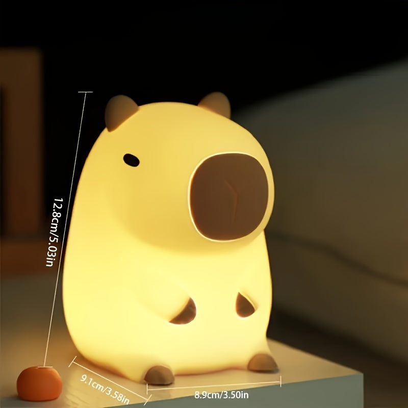 1 Capibala Night Light, Tap-to-Turn Bedside Lamp with USB Cable - Sleep Companion & Timer Function, Bedroom Decorative Gift
