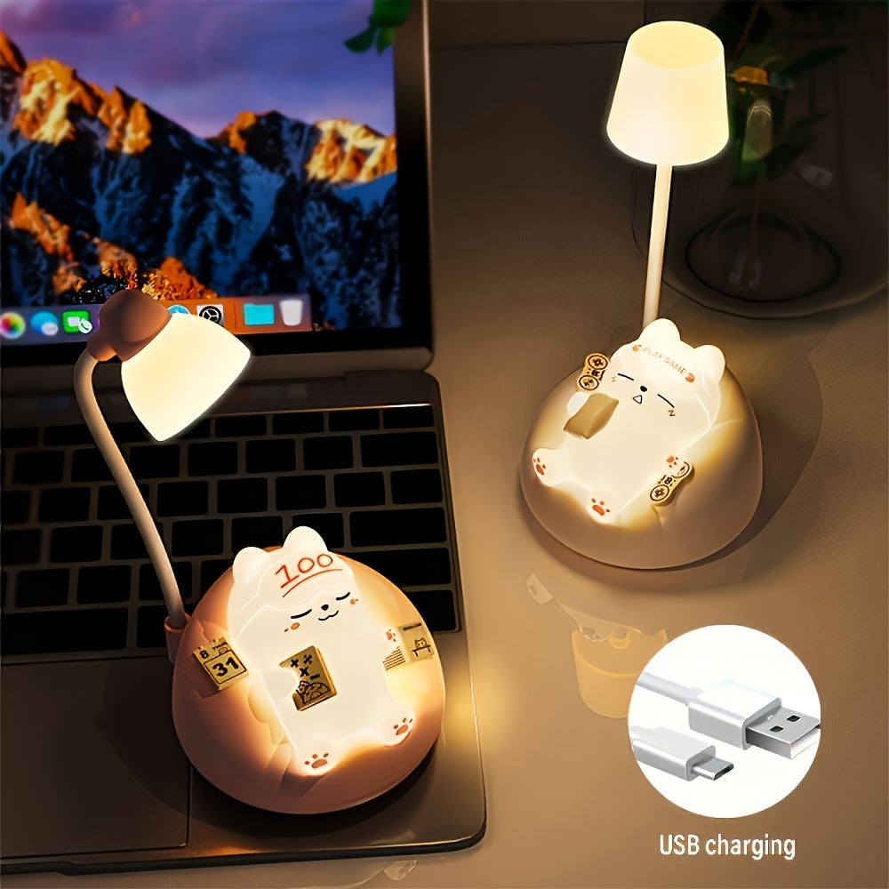1pc LiHangStar Soft Cat Night Light - USB Rechargeable, 3-Level Brightness Pat Lamp, Bedroom Bedside & Office Decor, Stress-Relieving LED Table Light with Cute Cartoon Design, Ideal Holiday Gift, LED Lights for Bedroom