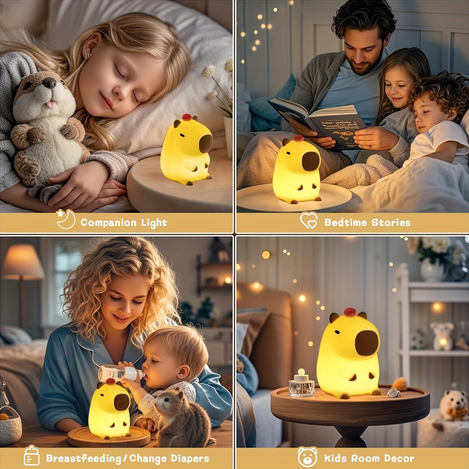 Kapibara Cute Night Light, USB Rechargeable with USB Cable, 1200mAh Long Battery Life, Great for Room Ambiance, Everyone Will Love It, Relaxing Gift Idea, USB Lighting Fixture, Computer Accessories & Peripherals
