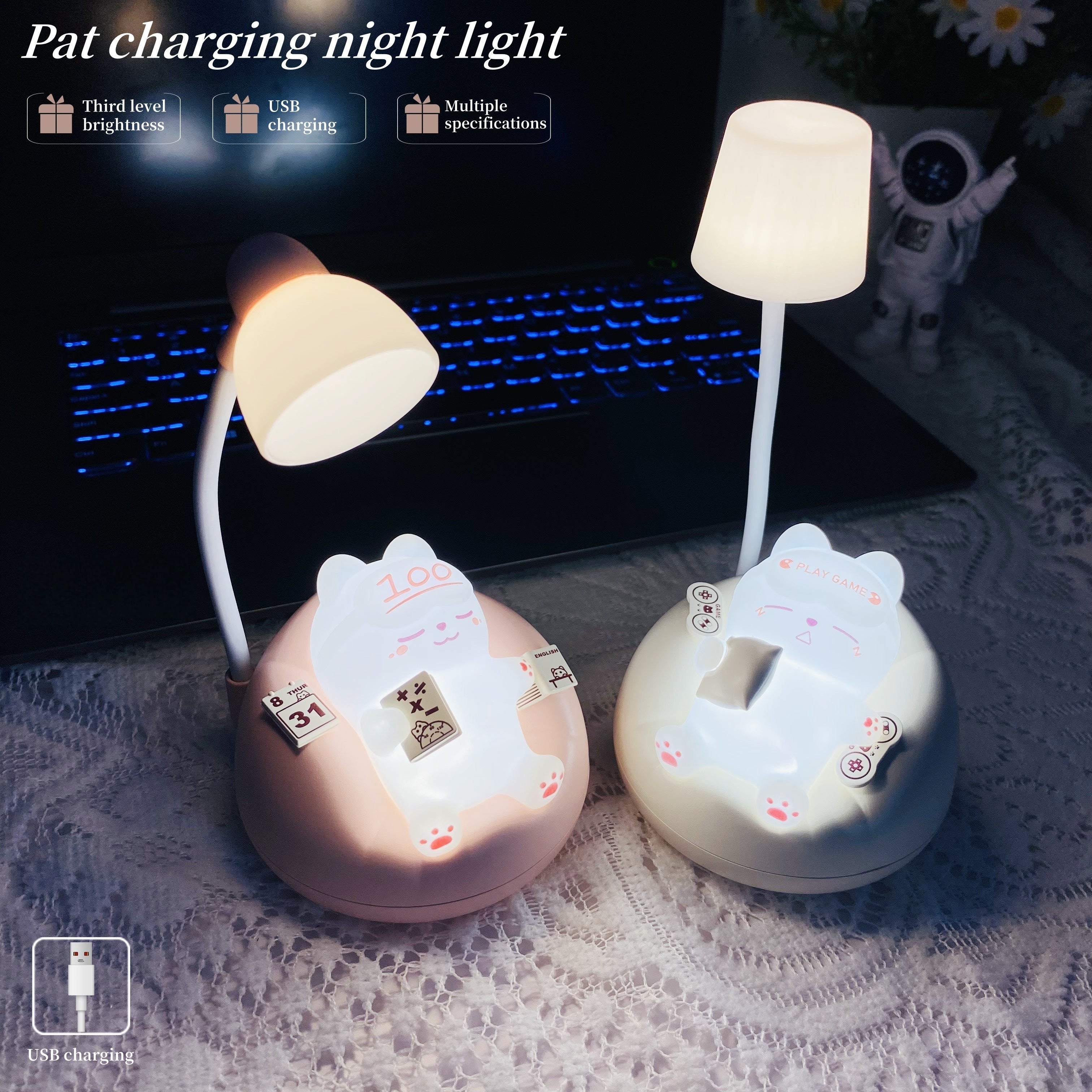 1pc cute sleeping cat style pat lights, USB charging atmosphere decorative lights, study office pat decoration table lights, bedroom atmosphere with sleeping lights, Thanksgiving, back-to-school season, birthday, New Year, holiday gift table lights for