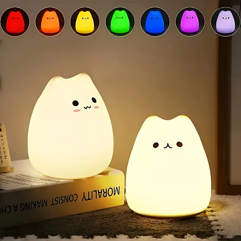 Adorable Cat Night Light - Touch-Activated, USB-Powered Bedside Lamp with Warm White & Multicolor Modes, Cute Blush Cat Design, Perfect for Room or Cozy Bedroom Ambiance | Durable Animal-Themed Decor