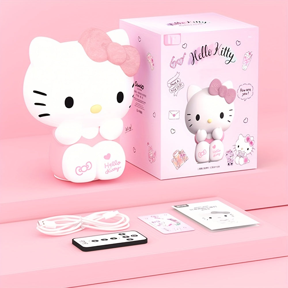 [Cute Hello Kitty] Sanrio Hello Kitty Pink USB Night Light | Cute Style Silicone Soft Touch 2-level Adjustable 3-Color Light Remote Control Built-in 1200mAh Battery Supports USB Charging For Decoration Bedroom Sleeping Daily Or Birthday Gifts