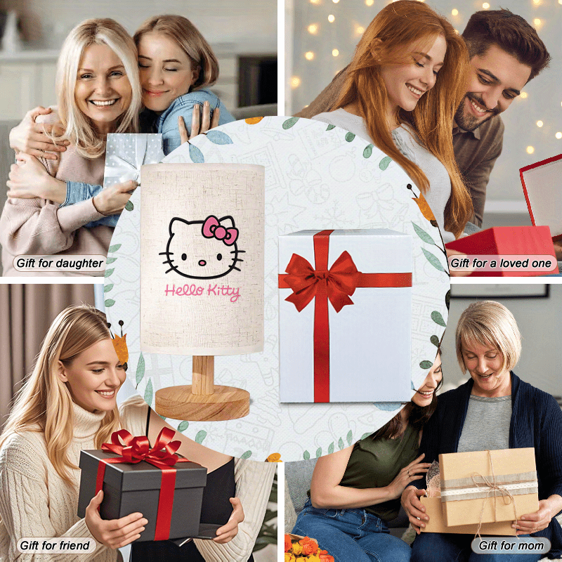 The for hello kitty Cute Nordic-Style Fabric Lampshade LED Table Lamp Is a Warm Little Night Light Suitable for Home Use, Perfect As a Gift for Your Daughter.