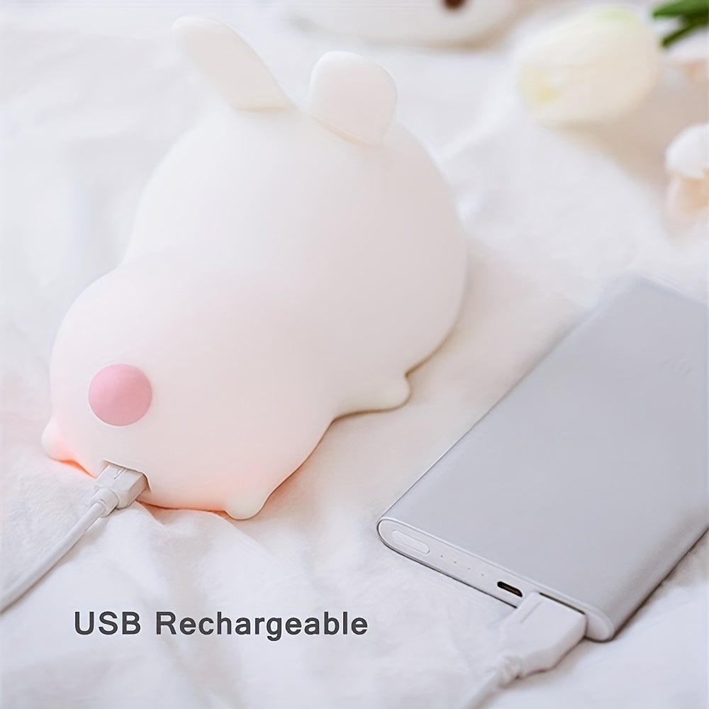 Cute Bunny Night Light, USB Rechargeable Cute Rabbit Night Light With Touch Sensor LED Night Light Adjustable Brightness Warm White Lights Collectible Dolls For Bedroom Collectible Dolls Gifts For Birthday Christmas Valentine'S Day