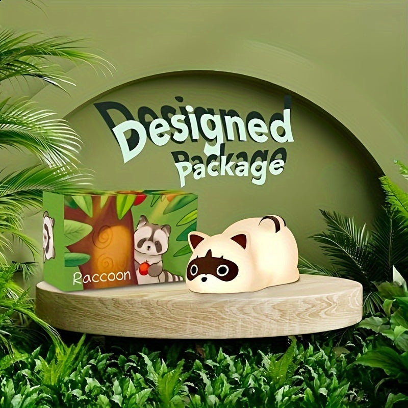 Cute Raccoon LED Night Light - Touch-Controlled, Rechargeable, Dimmable Table Lamp with Adorable Animal Design for Bedroom Decor, mothers day gifts, Cozy Ambient Lighting for Home, Easter gifts