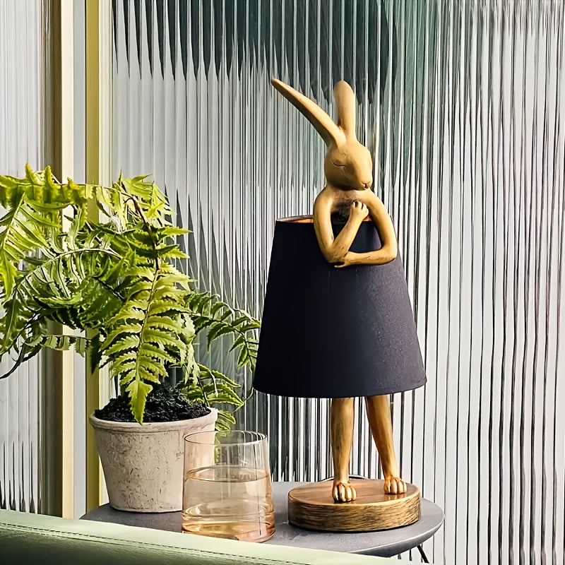 Cute Rabbit Animal Table Lamp, Creative Lampshade Apron With LED Light Source Dimmable White/black Linen Lampshade, 15.7-inch Bedside Table, Living Room, Office, Restaurant, Bar, Valentine'S Day Gift Decoration Gift Lamp.
