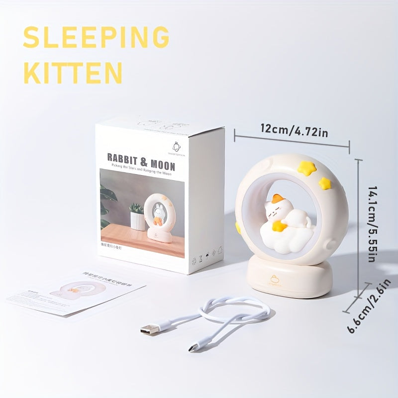 Night Light, Cat Rabbit Reading Lights With Battery, Table Lamp, Room Decor, USB Rechargeable, Cute LED Multicolor Gifts
