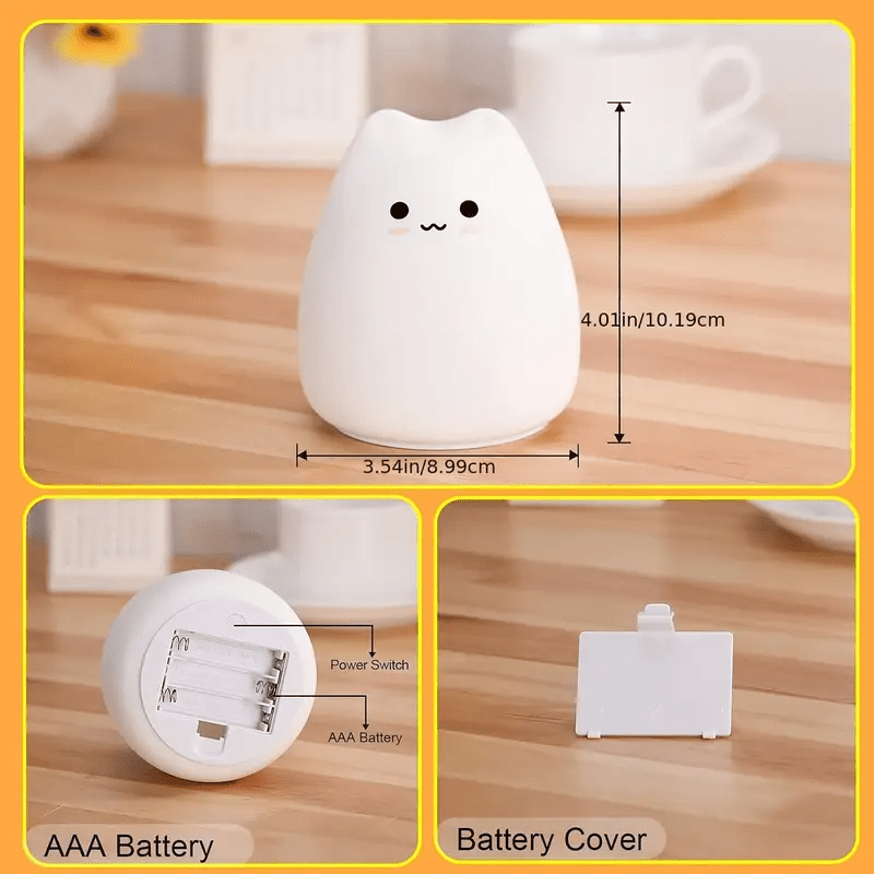 Adorable Cat Night Light - Touch-Activated, USB-Powered Bedside Lamp with Warm White & Multicolor Modes, Cute Blush Cat Design, Perfect for Room or Cozy Bedroom Ambiance | Durable Animal-Themed Decor