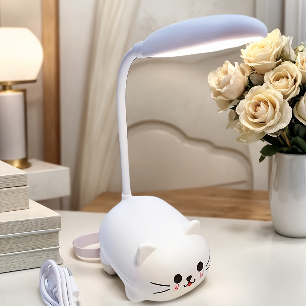 Cute LED Night Light Table Lamp Touch LED Reading Desk Lamp Night Light Rechargeable LED Small Desk Lamp, Adjustable Goose Neck, Dimmable Cute Desk Lamp