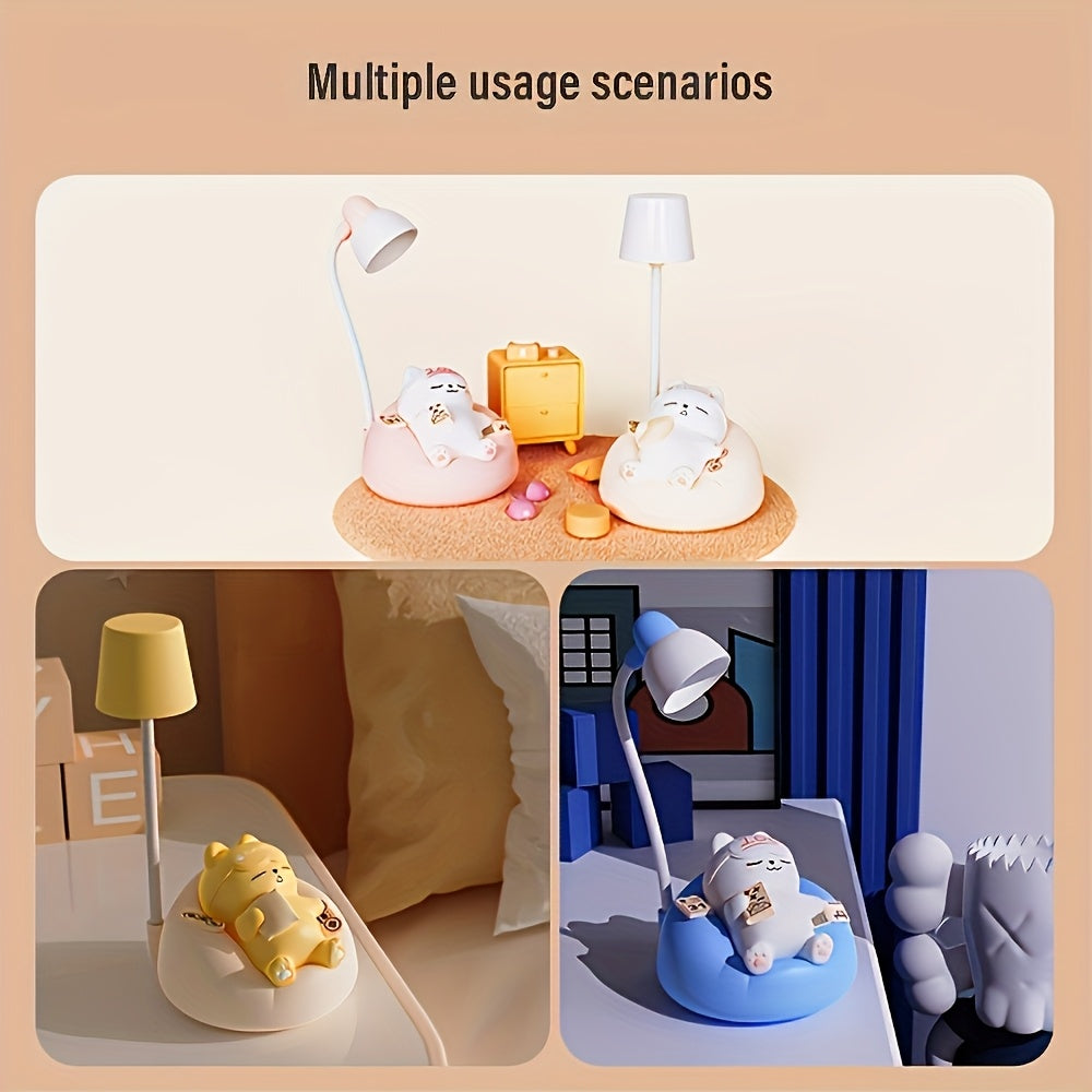 1pc LiHangStar Soft Cat Night Light - USB Rechargeable, 3-Level Brightness Pat Lamp, Bedroom Bedside & Office Decor, Stress-Relieving LED Table Light with Cute Cartoon Design, Ideal Holiday Gift, LED Lights for Bedroom